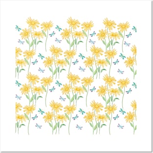 Floral pattern in vibrant yellow Posters and Art